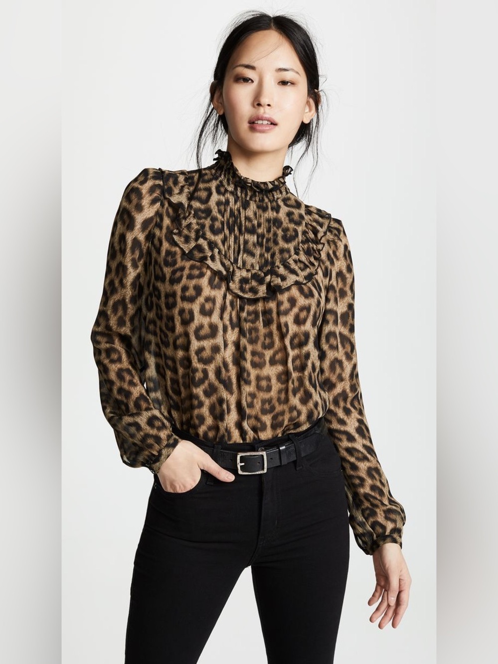 ✨BA&SH✨Frida ReversiblenLeopard Print Long-Sleeve Ruffle Blouse